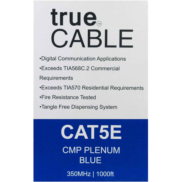 Cat5e Plenum Ethernet Cable Blue 1000ft trueCABLE Box Back