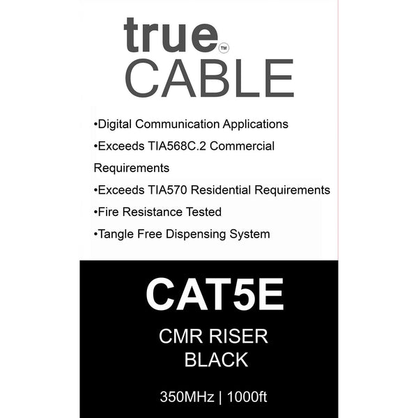 Cat5e Riser Ethernet Cable Black 1000ft trueCABLE Box Back