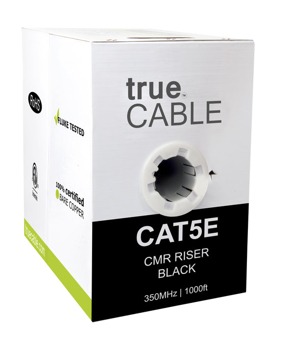 Cat5e Riser Ethernet Cable Black 1000ft trueCABLE Box Front