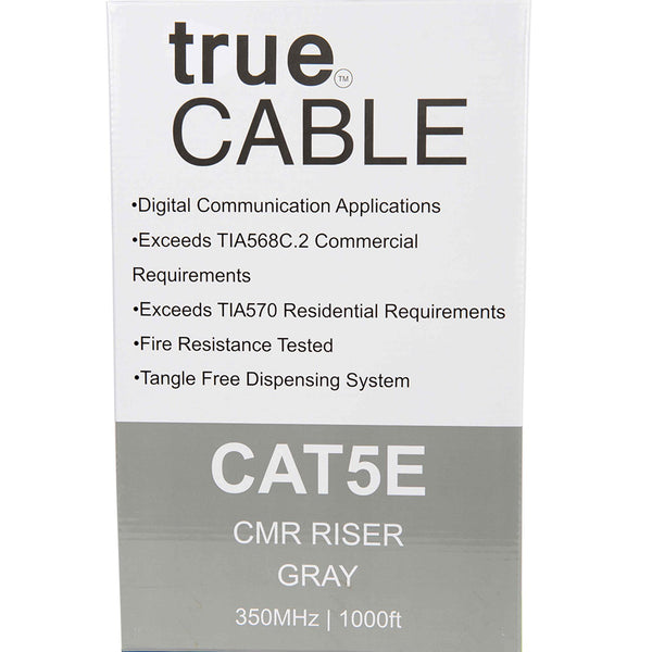 Cat5e Riser Ethernet Cable Gray 1000ft trueCABLE Box Back