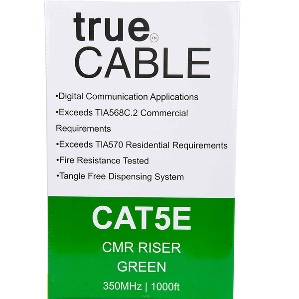 Cat5e Riser Ethernet Cable Green 1000ft trueCABLE Box Back