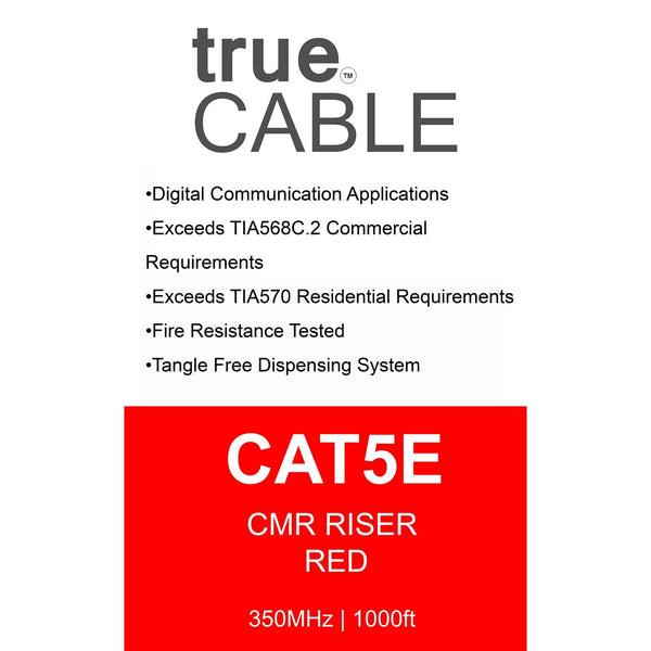 Cat5e Riser Ethernet Cable Red 1000ft trueCABLE Box Back