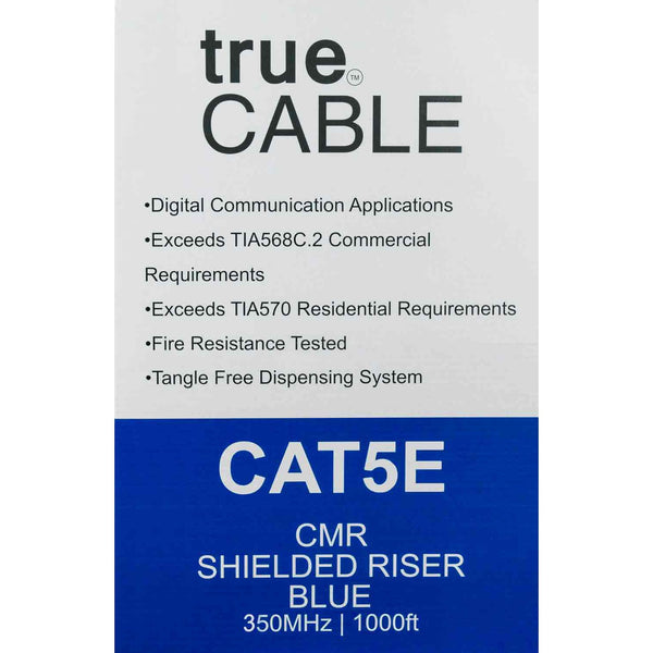 Cat5e Shielded Riser Ethernet Cable Blue 1000ft trueCABLE Box Back