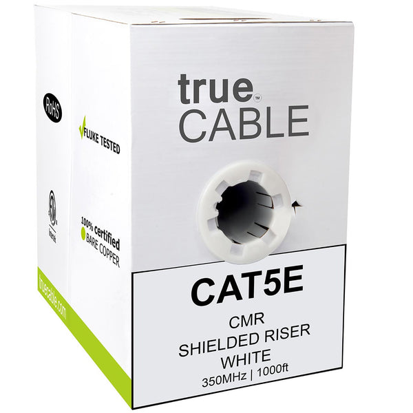 Cat5e Shielded Riser Ethernet Cable White 1000ft trueCABLE Box Front