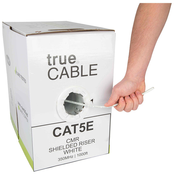 Cat5e Shielded Riser Ethernet Cable White 1000ft trueCABLE Hand Pulling