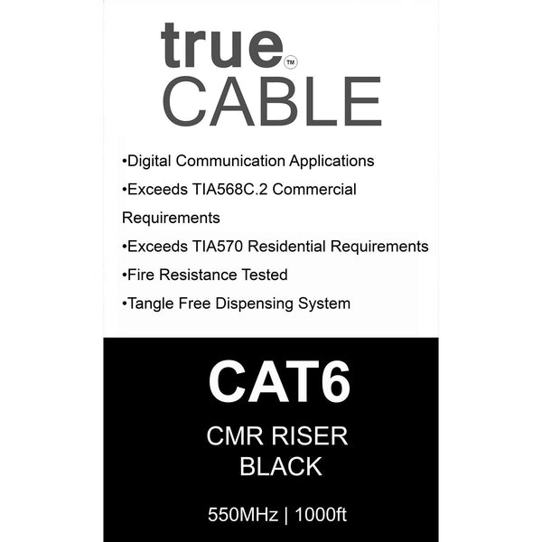Cat6 Riser Ethernet Cable Black 1000ft trueCABLE Box Back