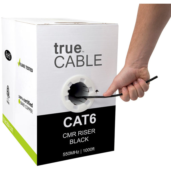 Cat6 Riser Ethernet Cable Black 1000ft trueCABLE Hand Pulling