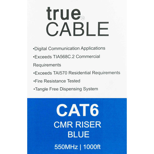 Cat6 Riser Ethernet Cable Blue 1000ft trueCABLE Box Back
