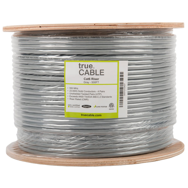 Cat6 Riser Ethernet Cable Gray 500ft trueCABLE Reel Label