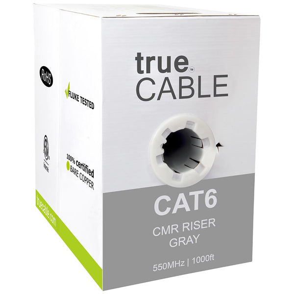 Cat6 Riser Ethernet Cable Gray 1000ft trueCABLE Box Front