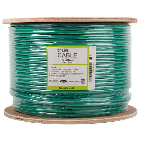 Cat6 Riser Ethernet Cable Green 500ft trueCABLE Reel Label