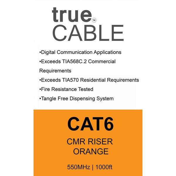 Cat6 Riser Ethernet Cable Orange 1000ft trueCABLE Box Back