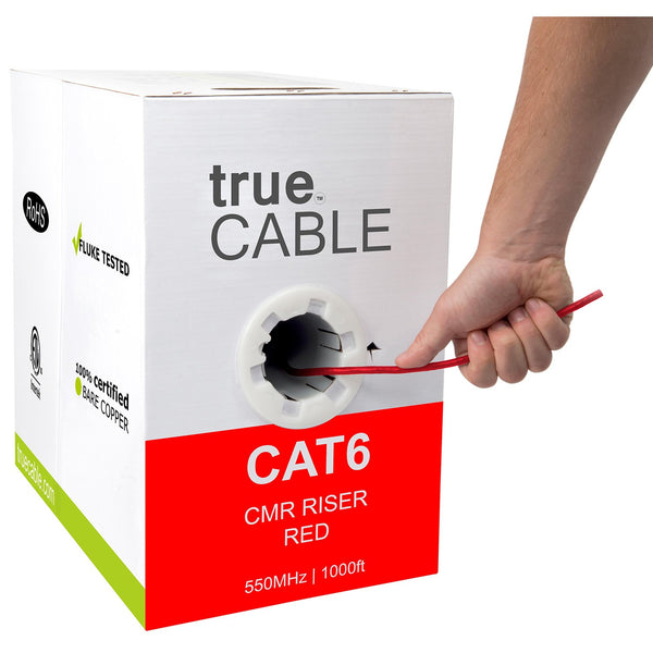 Cat6 Riser Ethernet Cable Red 1000ft trueCABLE Hand Pulling