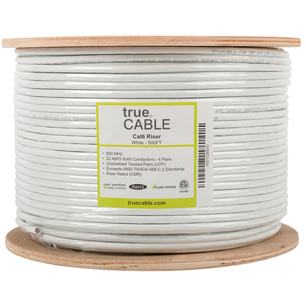 Cat6 Riser Ethernet Cable White 500ft trueCABLE Reel Label