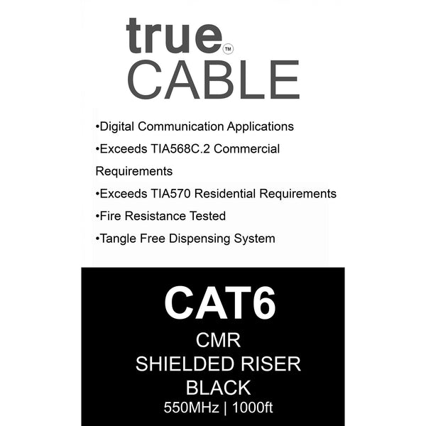 Cat6 Shielded Riser Ethernet Cable Black 1000ft trueCABLE Box Back
