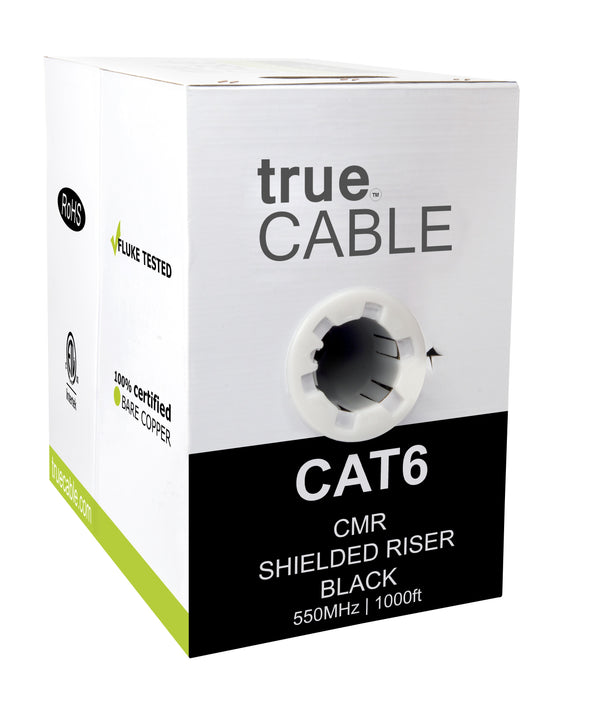 Cat6 Shielded Riser Ethernet Cable Black 1000ft trueCABLE Box Front