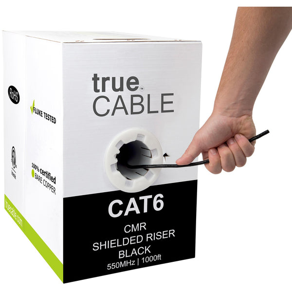 Cat6 Shielded Riser Ethernet Cable Black 1000ft trueCABLE Hand Pulling