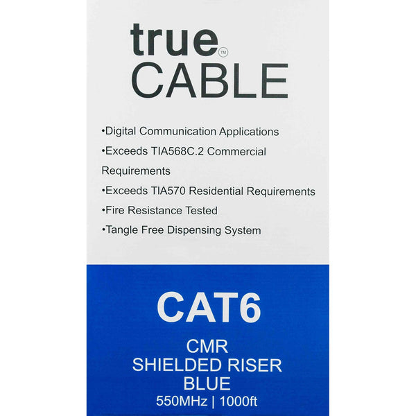 Cat6 Shielded Riser Ethernet Cable Blue 1000ft trueCABLE Box Back