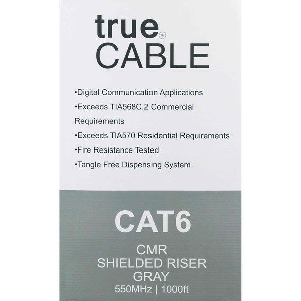 Cat6 Shielded Riser Ethernet Cable Gray 1000ft trueCABLE Box Back