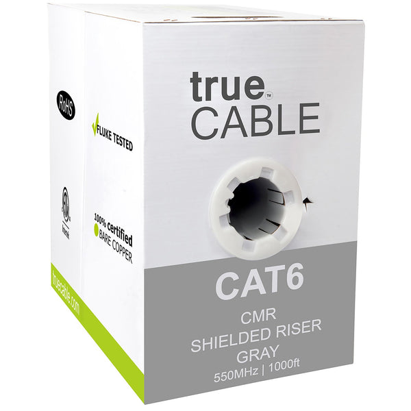 Cat6 Shielded Riser Ethernet Cable Gray 1000ft trueCABLE Box Front