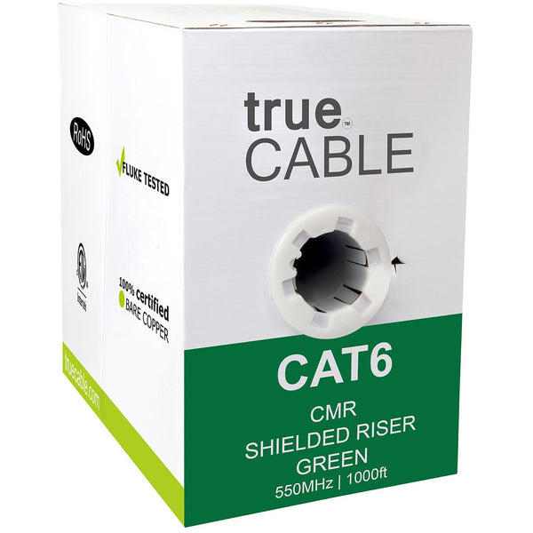 Cat6 Shielded Riser Ethernet Cable Green 1000ft trueCABLE Box Front