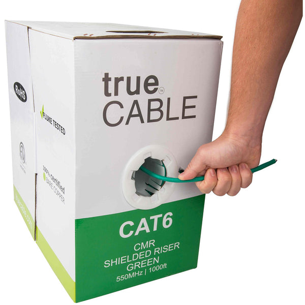 Cat6 Shielded Riser Ethernet Cable Green 1000ft trueCABLE Hand Pulling
