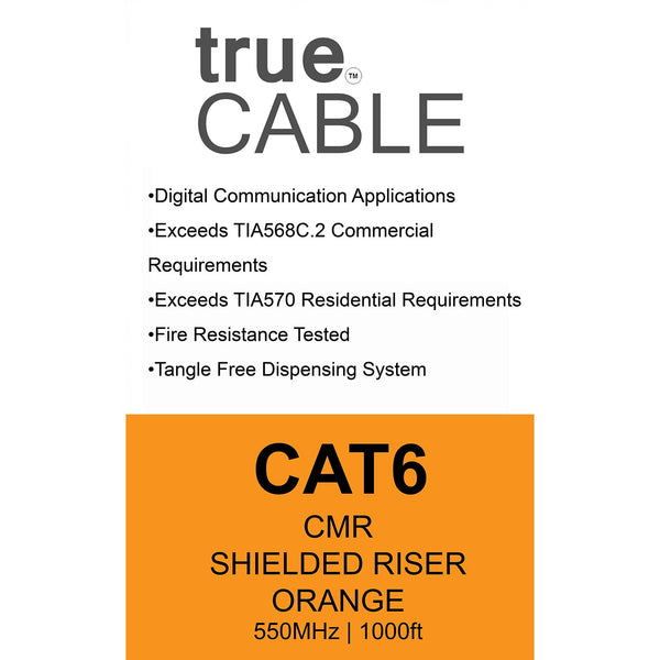 Cat6 Shielded Riser Ethernet Cable Orange 1000ft trueCABLE Box Back