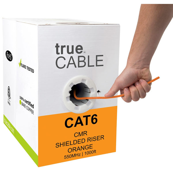 Cat6 Shielded Riser Ethernet Cable Orange 1000ft trueCABLE Hand Pulling