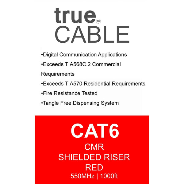 Cat6 Shielded Riser Ethernet Cable Red 1000ft trueCABLE Box Back