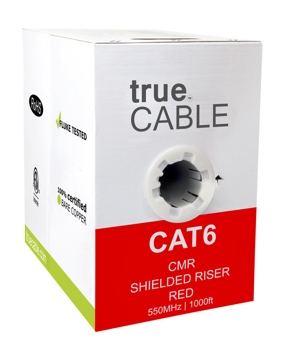 Cat6 Shielded Riser Ethernet Cable Red 1000ft trueCABLE Box Front