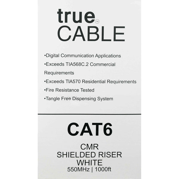 Cat6 Shielded Riser Ethernet Cable White 1000ft trueCABLE Box Back