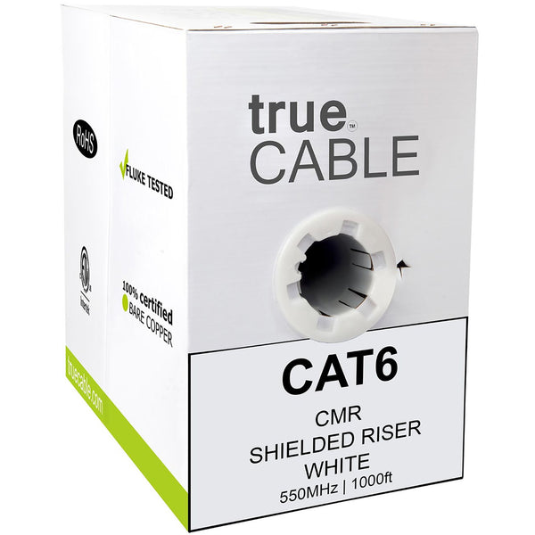 Cat6 Shielded Riser Ethernet Cable White 1000ft trueCABLE Box Front