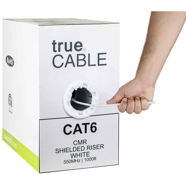 Cat6 Shielded Riser Ethernet Cable White 1000ft trueCABLE Hand Pulling