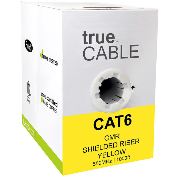 Cat6 Shielded Riser Ethernet Cable Yellow 1000ft trueCABLE Box Front