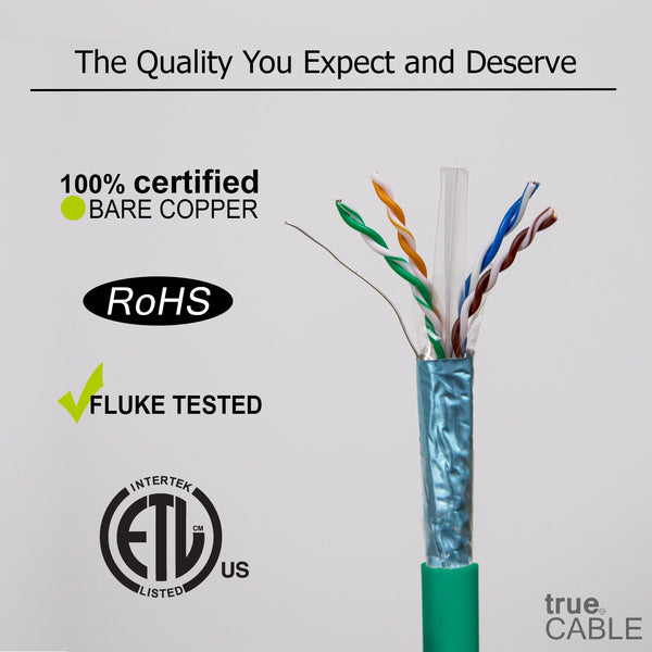Cat6A Shielded Riser Ethernet Cable Green 1000ft trueCABLE Close Up