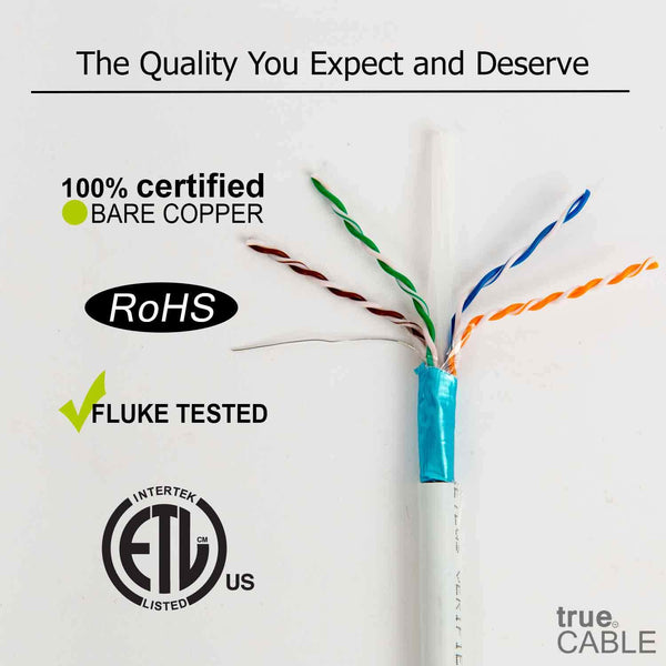 Cat6A Shielded Riser Ethernet Cable White 1000ft trueCABLE Close Up