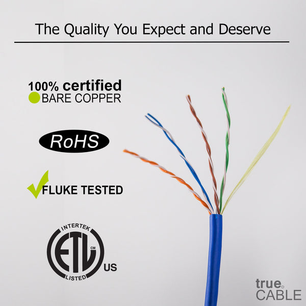Cat5e Plenum Ethernet Cable Blue 1000ft trueCABLE Close Up