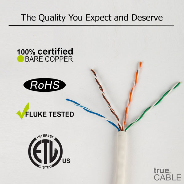 Cat5e Plenum Ethernet Cable White 1000ft trueCABLE Close Up