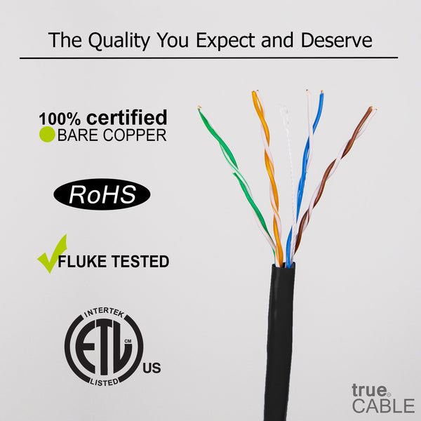 Cat5e Riser Ethernet Cable Black 1000ft trueCABLE Close Up