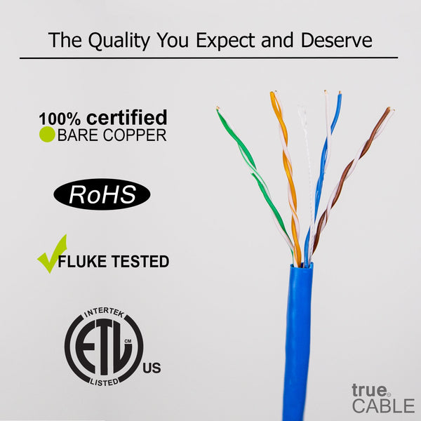 Cat5e Riser Ethernet Cable Blue 1000ft trueCABLE Close Up