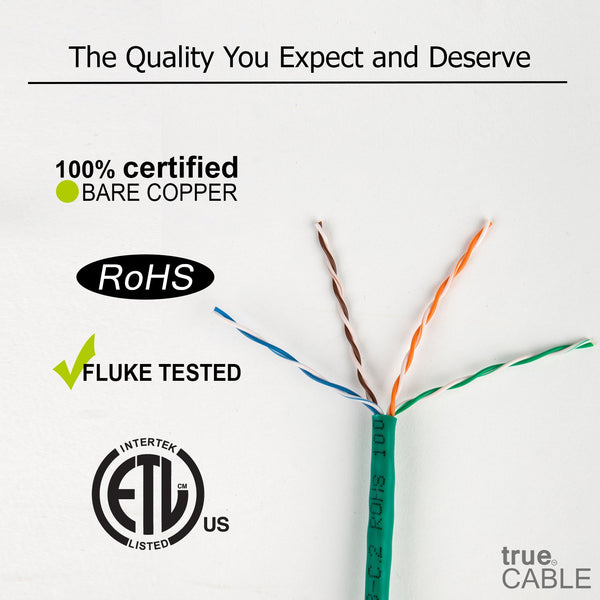 Cat5e Riser Ethernet Cable Green 1000ft trueCABLE Close Up