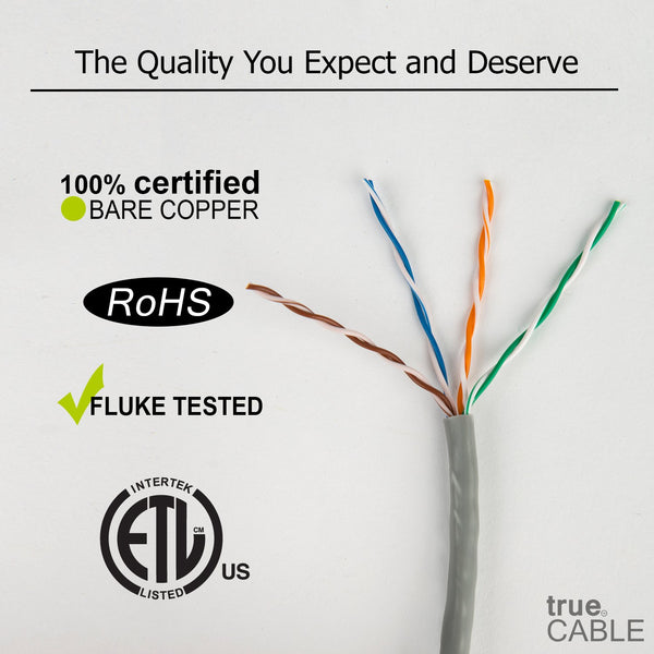 Cat5e Riser Ethernet Cable Gray 1000ft trueCABLE Close Up