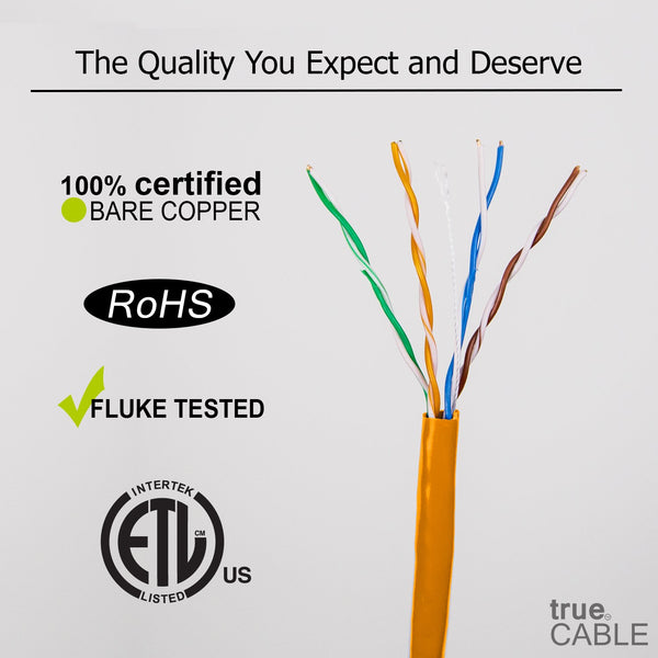 Cat5e Riser Ethernet Cable Orange 1000ft trueCABLE Close up