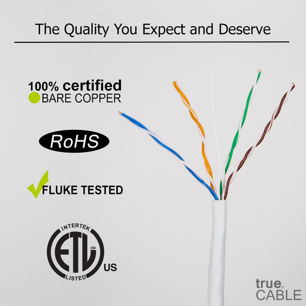 Cat5e Riser Ethernet Cable White 1000ft trueCABLE Close Up