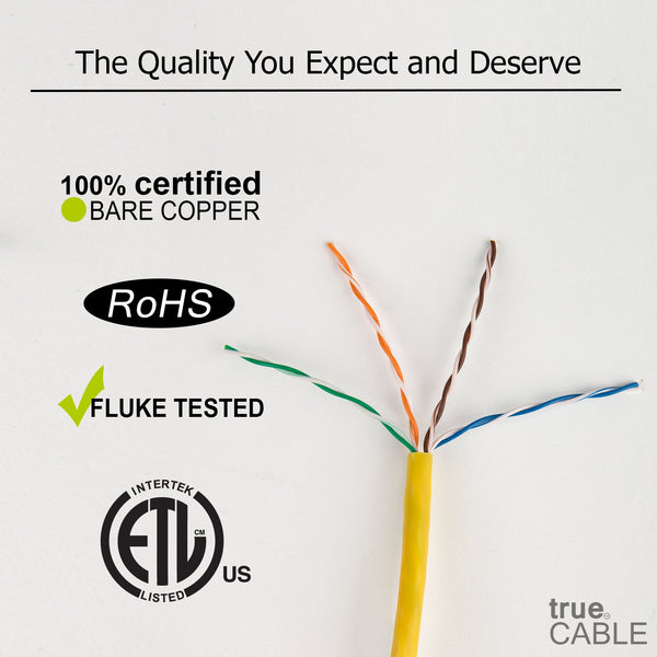 Cat5e Riser Ethernet Cable Yellow 1000ft trueCABLE Close Up