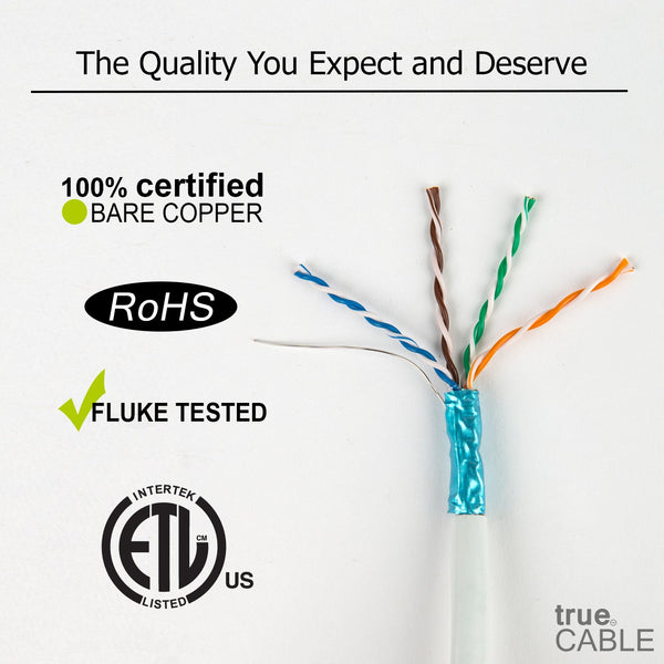 Cat5e Shielded Riser Ethernet Cable White 1000ft trueCABLE Close Up