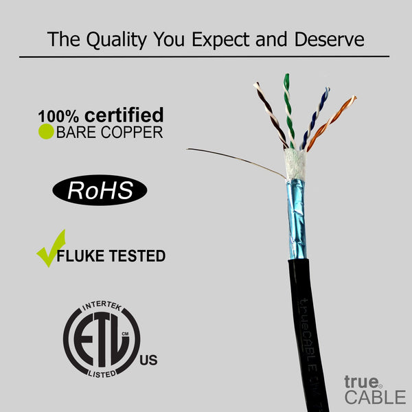 Cat5e Shielded Outdoor Cable Black 500ft trueCABLE Close up