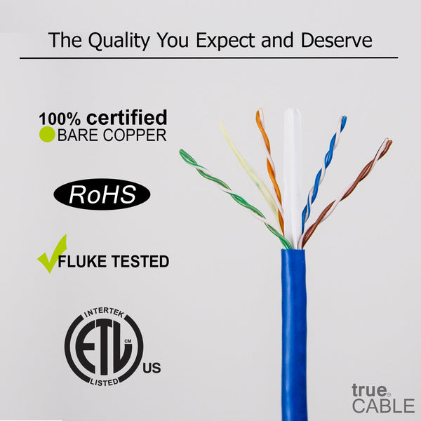 Cat6A Plenum Ethernet Cable Blue 1000ft trueCABLE Close Up