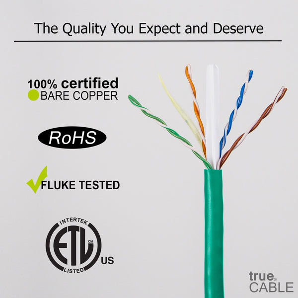 Cat6A Plenum Ethernet Cable Green 1000ft trueCABLE Close Up