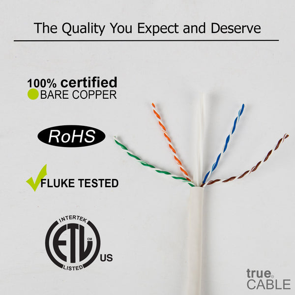 Cat6A Plenum Ethernet Cable White 1000ft trueCABLE Close Up